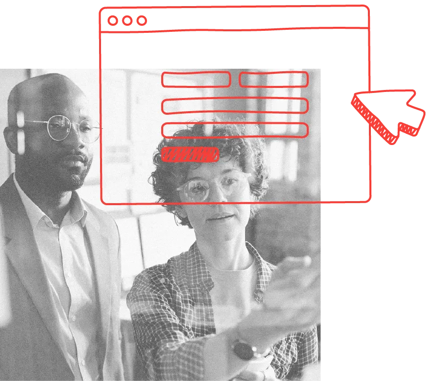two people observing a computer screen filling out a form