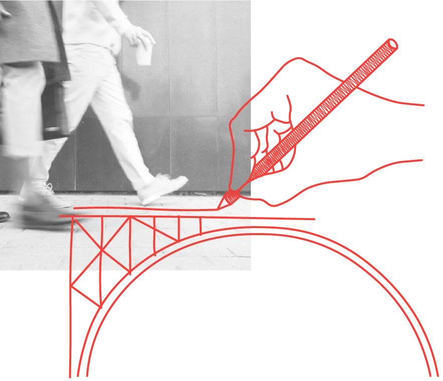 a hand drawing a bridge for people to walk over