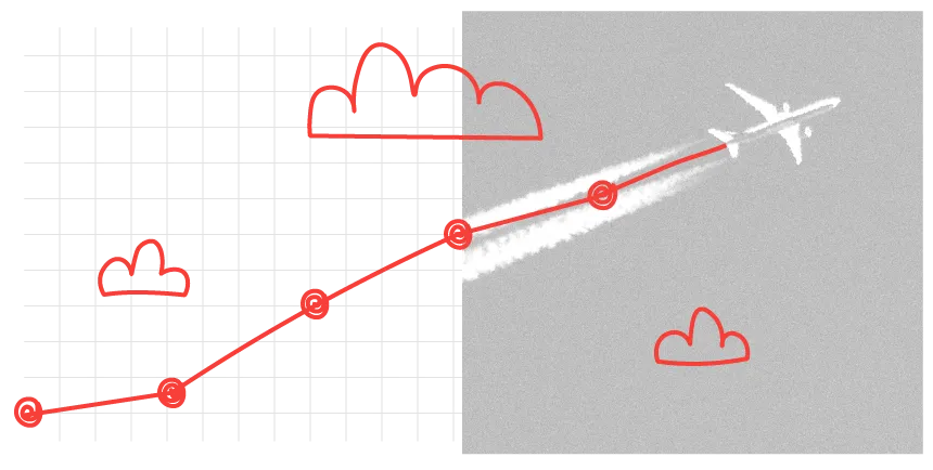 image of an airplane rising with a graph