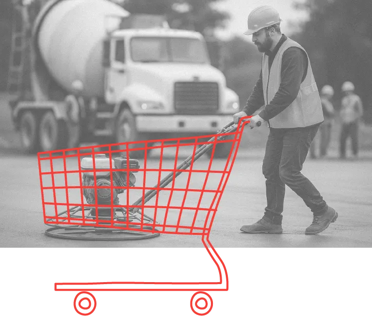 man pushing a shopping cart at a construction site