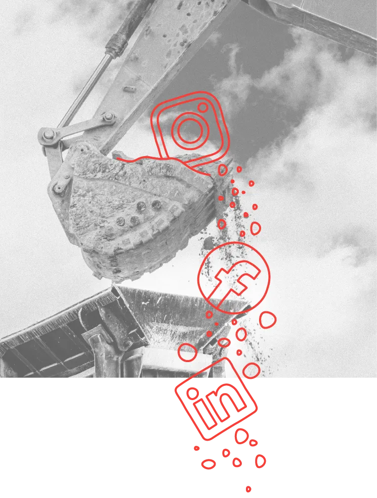a excavator bucket dumping social icons