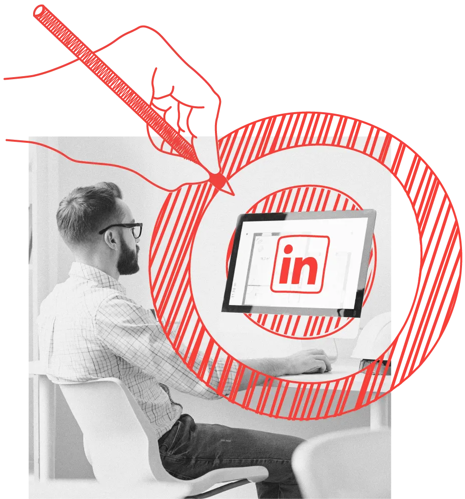hand drawing a taget around a LinkedIn icon on a computer screen